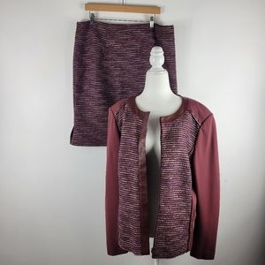 Lafayette 148 Tweed Mohair Leather Stretch Blazer Skirt Two Piece Matching Set